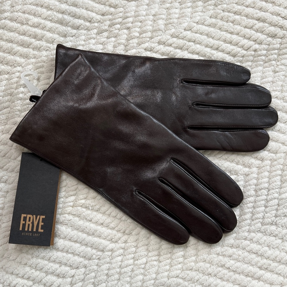 FRYE Dark Brown Leather Winter Gloves, Large